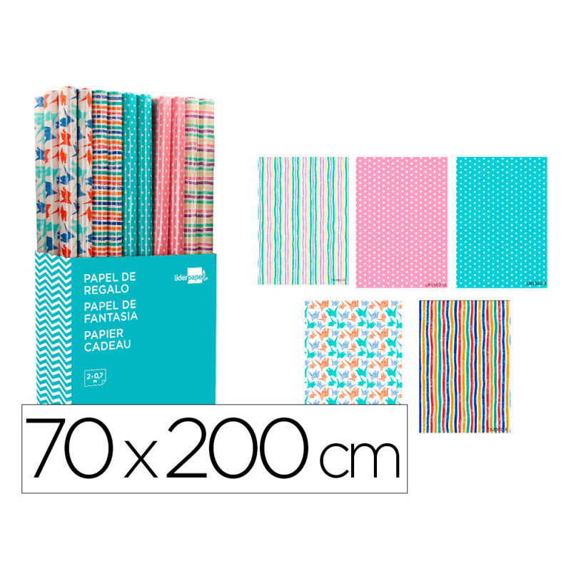 Papel de regalo liderpapel todo año rollo de 70 x 200 cm surtido b