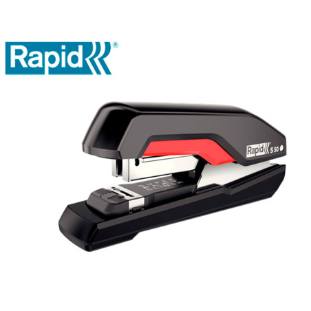 Grapadora rapid supreme s50 plastico capacidad de grapado 50 hojas usa grapas 24/6-8+ y 26/6-8+ color negro/rojo