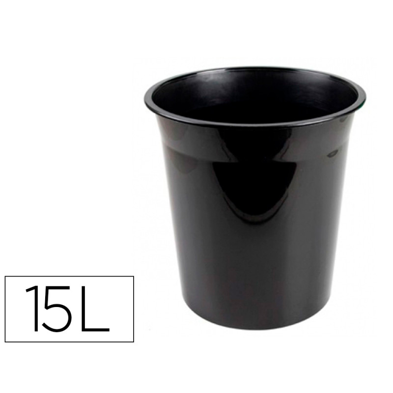 Papelera plastico liderpapel ecouse 100% reciclada 15 litros color negro 285x290 mm