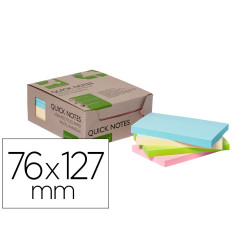 Bloc de notas adhesivas quita y pon q-connect 76x127 mm 100% papel reciclado colores pasteles en caja de carton