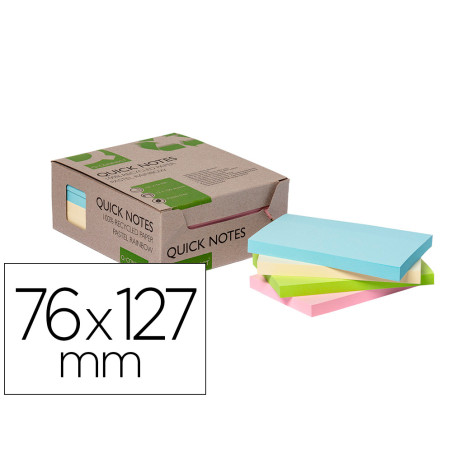 Bloc de notas adhesivas quita y pon q-connect 76x127 mm 100% papel reciclado colores pasteles en caja de carton