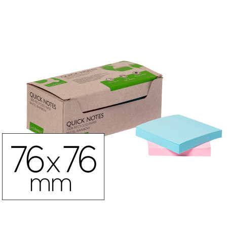 Bloc de notas adhesivas quita y pon q-connect 76x76 mm 100% papel reciclado colores pasteles kf17324