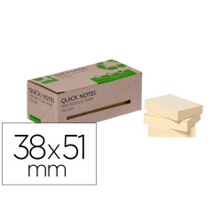 Bloc de notas adhesivas quita y pon q-connect 38x51 mm 100% papel reciclado amarillo en caja de carton