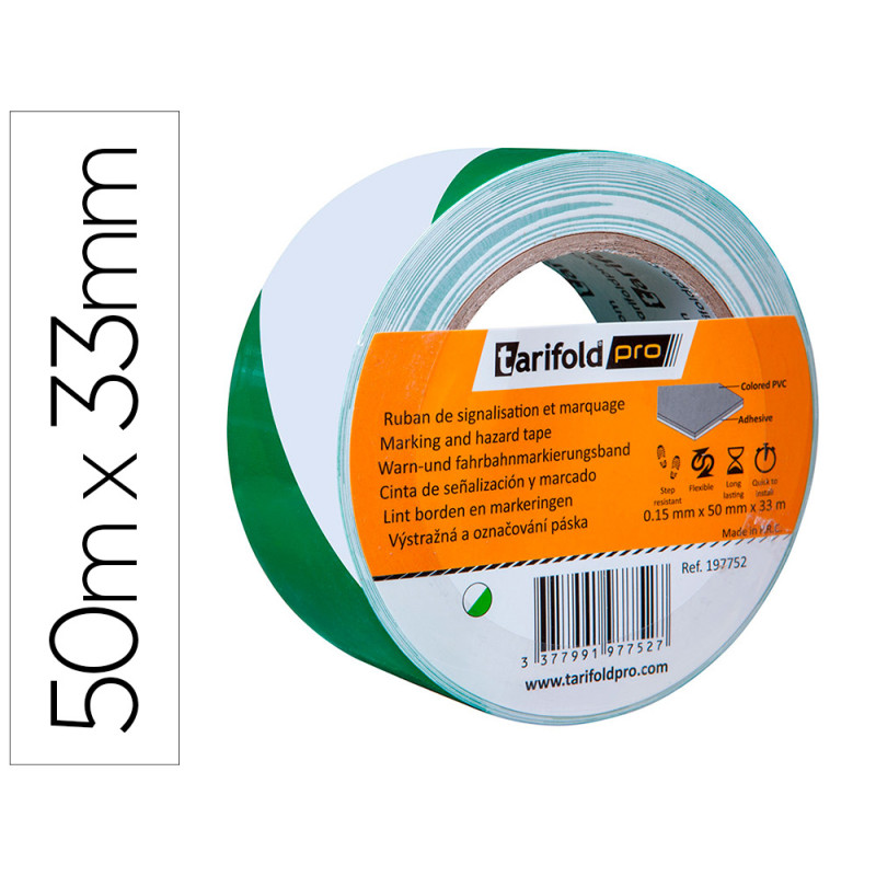 Cinta adhesiva djois seguridad para marcaje y señalizacion de suelo 33 mt x 50 mm color blanco/verde