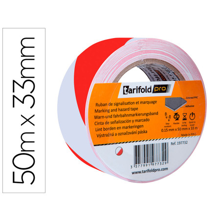 Cinta adhesiva djois seguridad para marcaje y señalizacion de suelo 33 mt x 50 mm color blanco/rojo