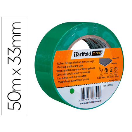 Cinta adhesiva tarifold para marcaje y señalizacion de suelo 33 mt x 50 mm color verde