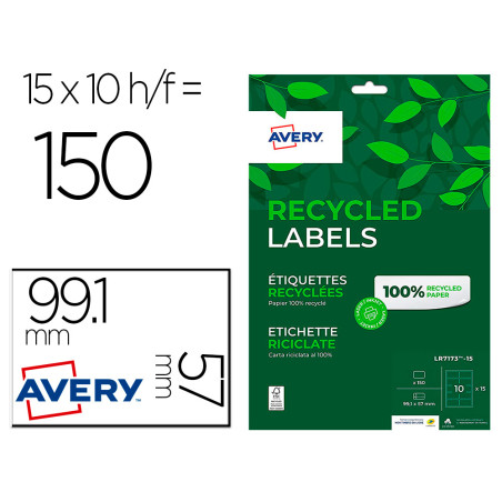Etiqueta adhesiva avery blanca permanente reciclada 100% paraimpresora laser 99,1x57 mm caja de 150 unidades