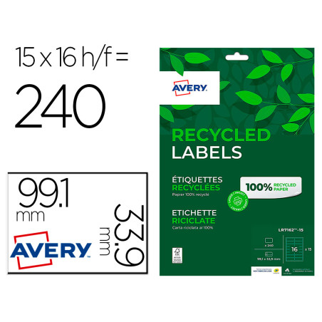 Etiqueta adhesiva avery blanca permanente reciclada 100% laser 99,1x33,9 mm caja de 240 unidades