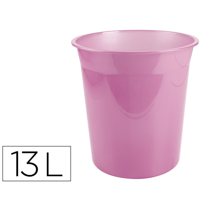 Papelera plastico liderpapel rosa translucido 13 litros 275x285 mm