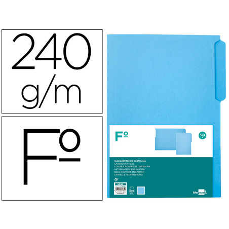 Subcarpeta cartulina liderpapel folio pestaña derecha 240g/m2 azul