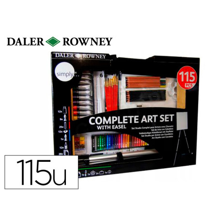 Set de pinturas daler rowney 115 piezas con caballete de aluminio plegable 457x73x584 mm