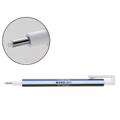 Portagomas tombow mono zero con clip goma redonda 2,3 mm diametro color azul blanco y negro
