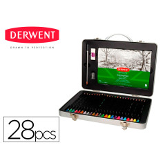 Estuche de pintura derwent academy metalico con asa lapices de colores 28 piezas