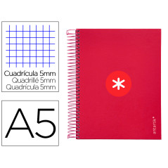 Cuaderno espiral a5 micro antartik tapa forrada120h 90 gr cuadro 5mm 5 bandas6 taladros color frambuesa