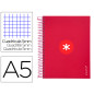 Cuaderno espiral a5 micro antartik tapa forrada120h 90 gr cuadro 5mm 5 bandas6 taladros color frambuesa