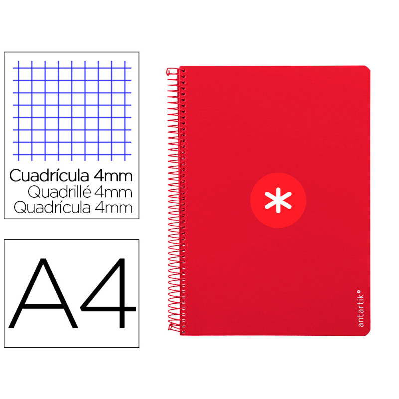 Cuaderno espiral a4 antartik tapa dura 80h 90gr cuadro 4mm con margen color frambuesa