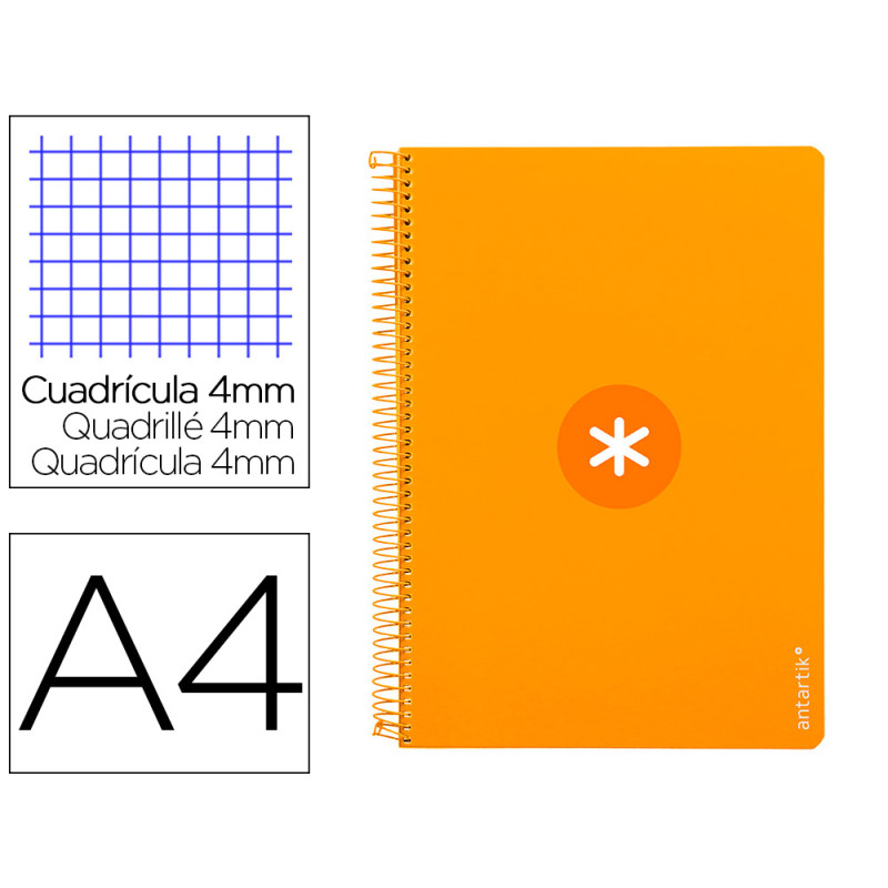 Cuaderno espiral a4 antartik tapa dura 80h 90gr cuadro 4mm con margen color mostaza