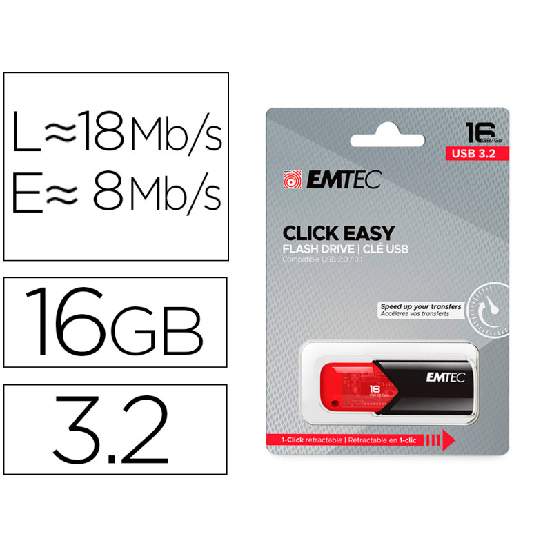 Memoria emtec usb 3.2 click easy 16 gb rojo Memoria emtec usb 3.2 click easy 16 gb rojo