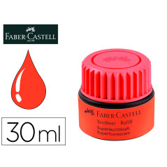 Tinta rotulador faber castell textliner fluorescente 1549 con sistema capilar color rojo bote 30 ml