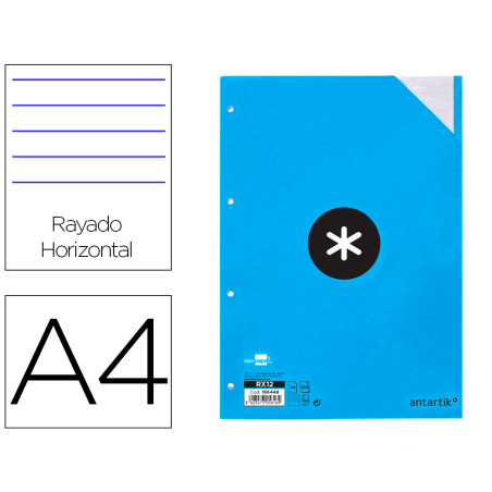 Recambio antartik a4 100 hojas 100gr rayado horizontal 4 taladros bandas de 5 colores