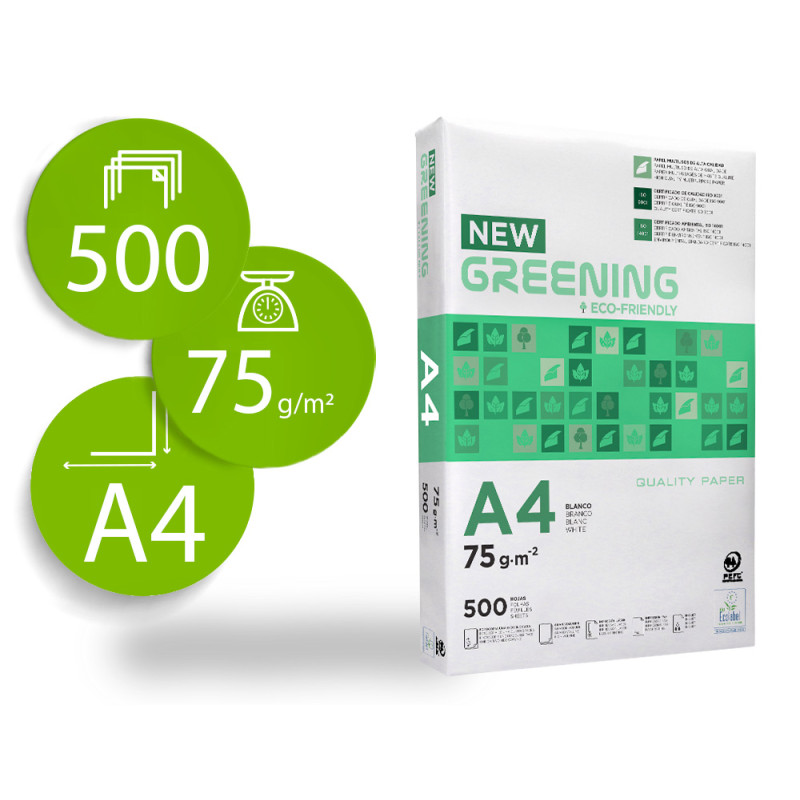 Papel fotocopiadora greening din a4 75 gramos paquete de 500 hojas