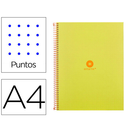 Cuaderno espiral a4 micro antartik dots tapa forrada 80h 90 gr rayado puntos 1 banda 4 taladros amarillo