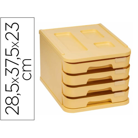 Fichero cajones de sobremesa faibo plastico 100% reciclable 4 cajones amarillo pastel 28,5x37,5x23 cm