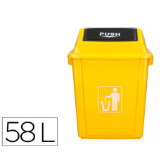 Papelera contenedor q-connect plastico con tapa de balancin 58 litros amarillo 470x330x760 mm