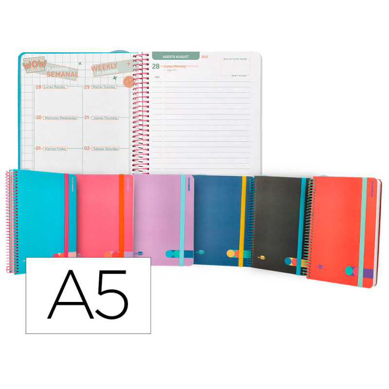 Agenda escolar liderpapel curso 23-24 college classic din a5 bilingue dia pagina espiral cierre con goma Agenda escolar liderpapel curso 23-24 college classic din a5 bilingue dia pagina espiral cierre con goma