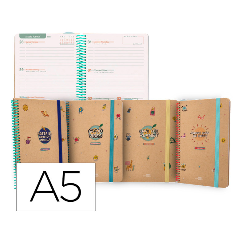 Agenda escolar liderpapel curso 23-24 classic din a5 bilingue semana vista espiral cierre con goma. cert. fsc Agenda escolar liderpapel curso 23-24 classic din a5 bilingue semana vista espiral cierre con goma. cert. fsc