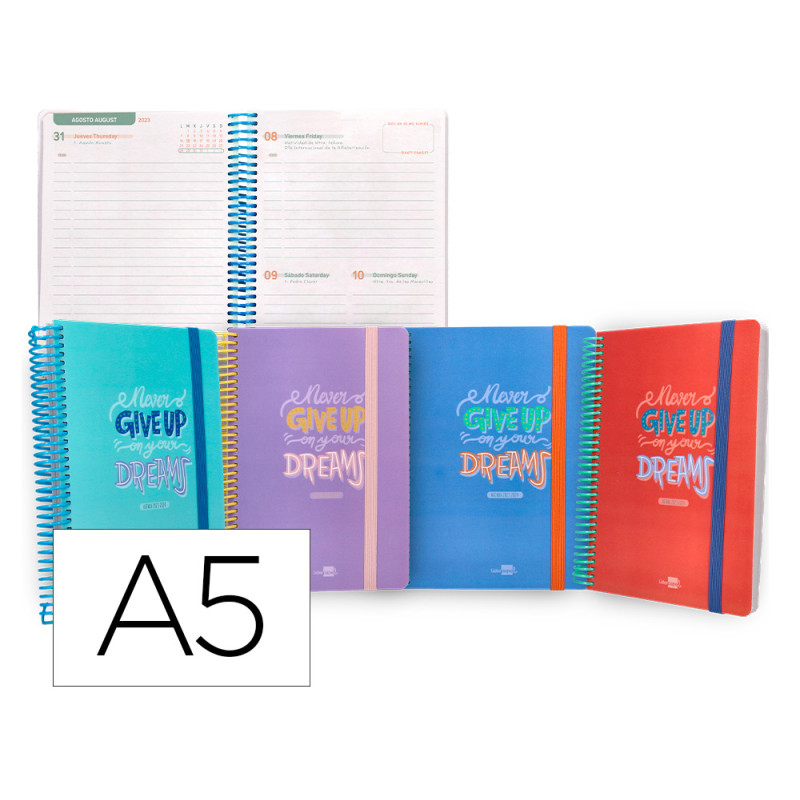 Agenda escolar liderpapel curso 23-24 basic din a5 bilingue dia pagina espiral tapa polipropileno mod surtido