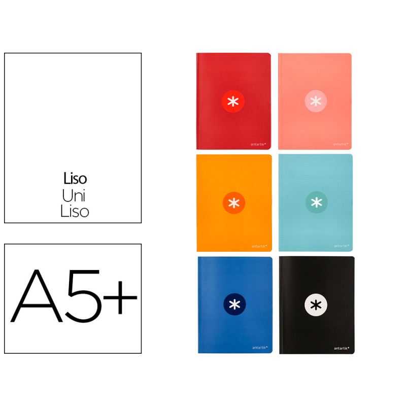 Libreta antartik a5+ plus cosida 48 hojas 90g/m2 liso sin margen 6 colores surtidos