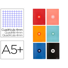 Libreta antartik a5+ plus cosida 48 hojas 90g/m2 cuadro 4mm con margen 6 colores surtidos