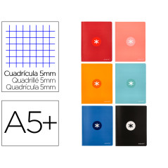Libreta liderpapel antartik a5+ plus cosida 48 hojas 90g/m2 cuadro 5mm con margen 6 colores surtidos
