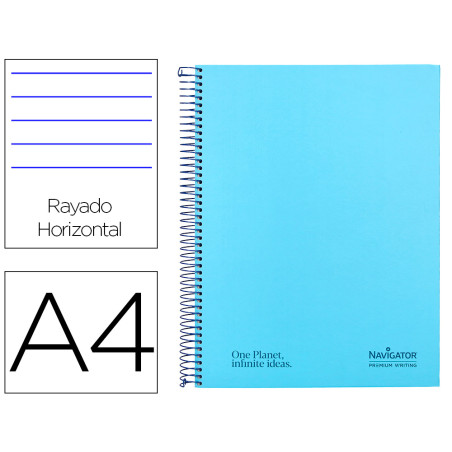 Cuaderno espiral navigator a4 tapa dura 80h 80gr horizontal con margen azul claro