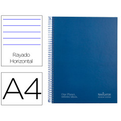 Cuaderno espiral navigator a4 micro tapa forrada 120h 80gr horizontal 5 bandas 4 taladros color azul marino