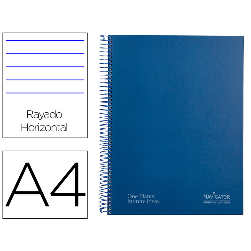 Cuaderno espiral navigator a4 micro tapa forrada 80h 80gr horizontal 1 banda color azul marino