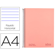 Cuaderno espiral navigator a4 micro tapa forrada 120h 80gr horizontal 5 banda 4 taladros color rosa