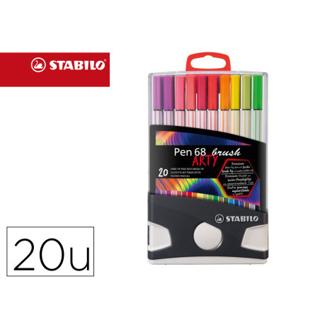 Rotulador stabilo acuarelable pen 68 brush color parade estuche de 20 unidades colores surtidos