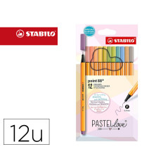 Rotulador stabilo punta de fibra point 88 pastel love estuche de carton de 12 unidades colores surtidos