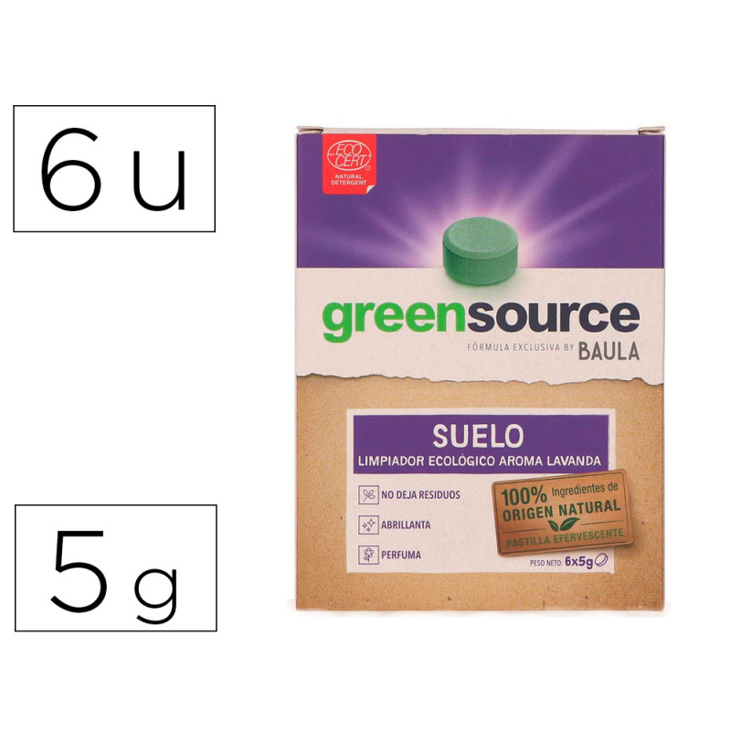 Limpiador de suelos bunzl greensource ecologico pastilla de 5 gr paquete de 6 unidades