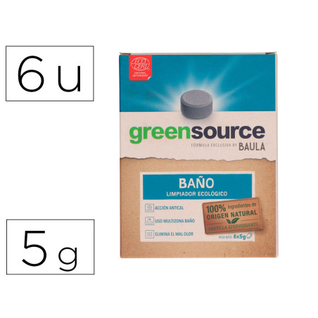 Limpiador de baños bunzl greensource ecologico pastilla de 5 gr paquete de 6 unidades