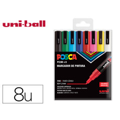 Rotulador uni posca pc-3m/8c marcador de pintura punta conica 0,9-1,3 mm estuche de 8 unidades colores basicos