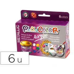 Pintura acrilica playcolor acrylic metallic 40 ml caja de 6 unidades colores surtidos