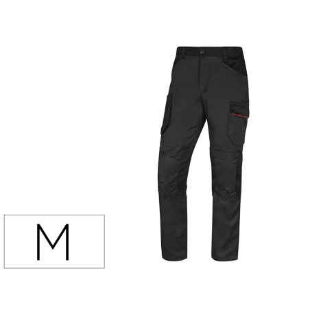 Pantalon de trabajo deltaplus con cintura elastica 7 bolsillos color gris-rojo talla m