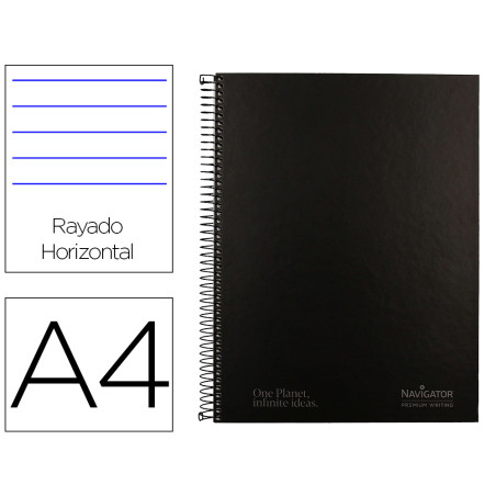 Cuaderno espiral navigator a4 micro tapa forrada 120h 80gr horizontal 5 bandas 4 taladros color negro