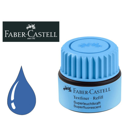 Tinta rotulador faber castell textliner fluorescente 1549 con sistema capilar color azul bote 30 ml