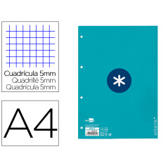 Recambio antartik a4 80 hojas 90g/m2 cuadro 5mm 4 taladros 1 banda con marco color turquesa