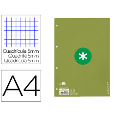 Recambio a4 antartik 80 hojas 90g/m2 cuadro 5mm 4 taladros 1 banda con marco color verde