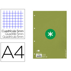 Recambio antartik a4 80 hojas 90g/m2 cuadro 5mm 4 taladros 1 banda con marco color verde
